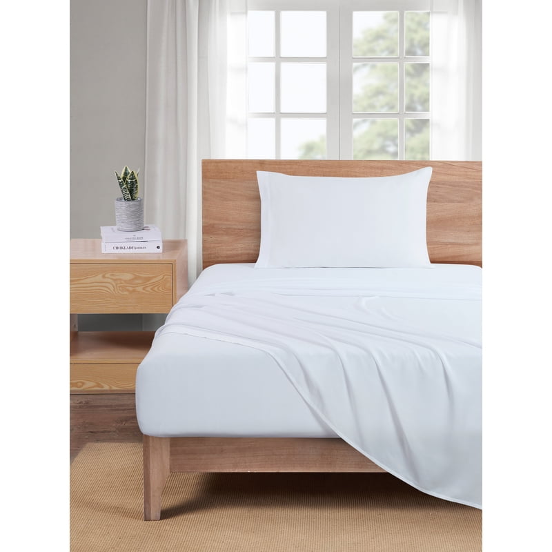 Mainstays Twin Microfiber Bed Sheet Set - Arctic White, 3-Piece