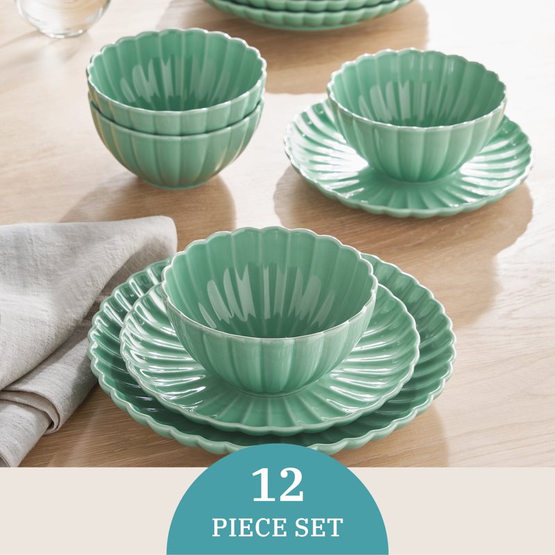 12-Piece Stoneware Dinnerware Set - Green
