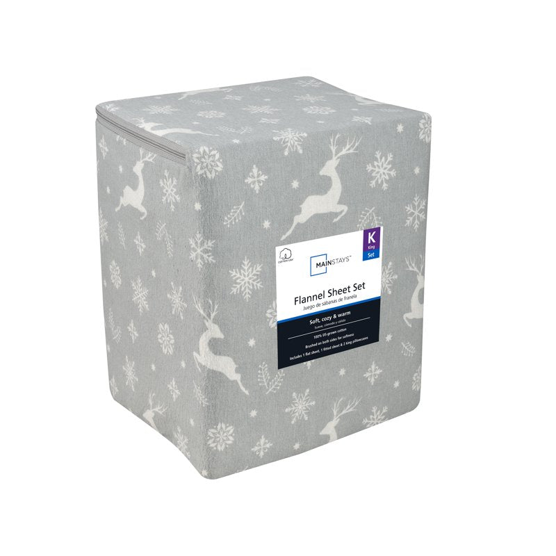 Mainstays Flannel King Sheet Set - Gray Fair Isle Warm Cozy Bedding