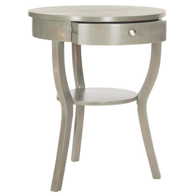 Contemporary Round Pedestal End Table with Drawer - Multiple Colors