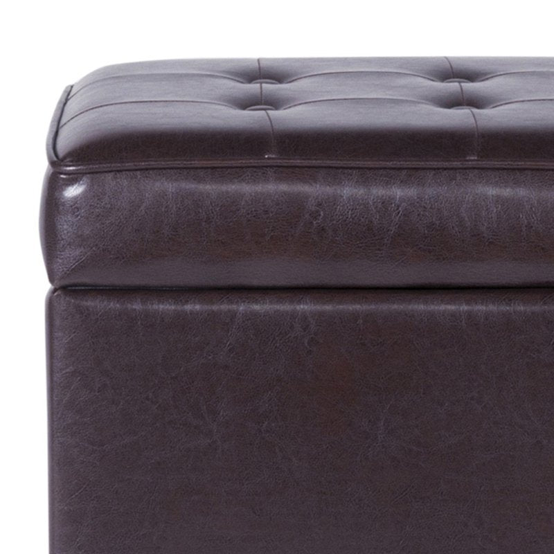 Square Tufted Storage Ottoman - Faux Leather Brown