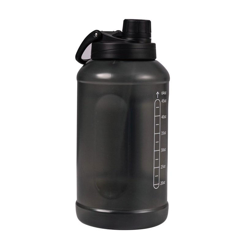 64 Ounce Water Bottle - Translucent Black, 2-in-1 Lid, BPA-Free