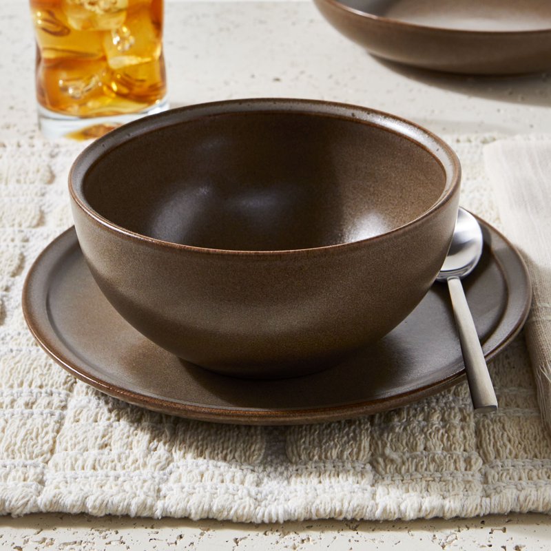 12-Piece Stoneware Dinnerware Set for 4 - Brown, 2 Pack