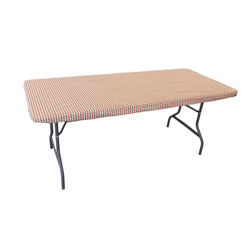Elastic Fitted Table Cover - Waterproof Vinyl, 6Ft, Gingham Plaid, 4 Pack