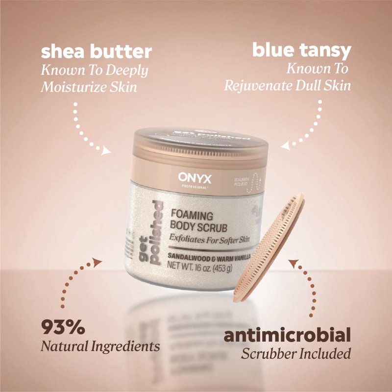 Foaming Shea Butter Body Scrub - Sandalwood & Vanilla, 16 oz with Scrubber