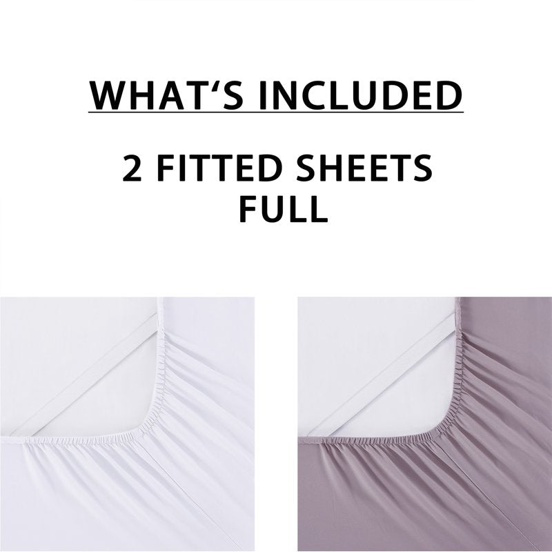 Mainstays Super Soft Microfiber Fitted Sheet Set - Full, Hazy Purple & Arctic White