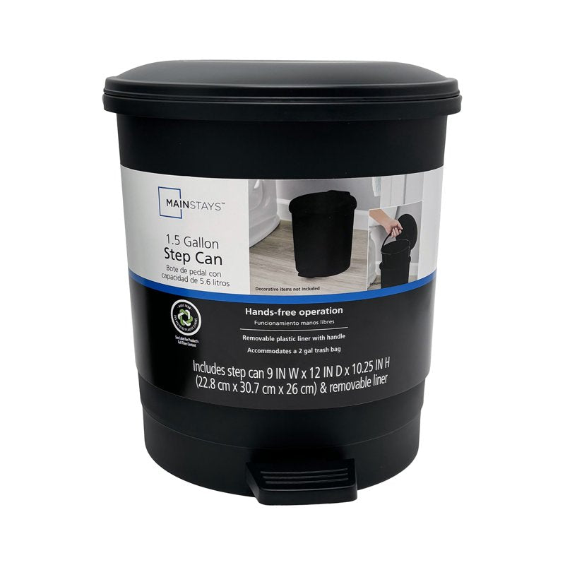 Compact Black Plastic Step Wastebasket - 4L Indoor Bin