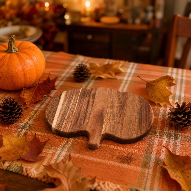 Wooden Pumpkin Serving Board - Fall Cheese & Fruit Platter - 17x19.5in - Variation E