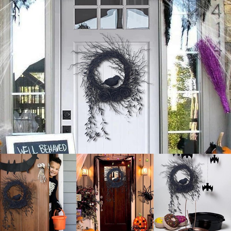 Halloween Wreath with Spooky Lights Indoor Outdoor Front Door Decoration - Variation D