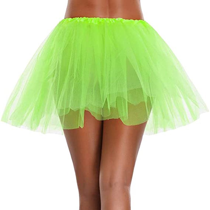 Women Teen Adult Classic Elastic 3-Layer Tulle Tutu Skirt Green Free Size