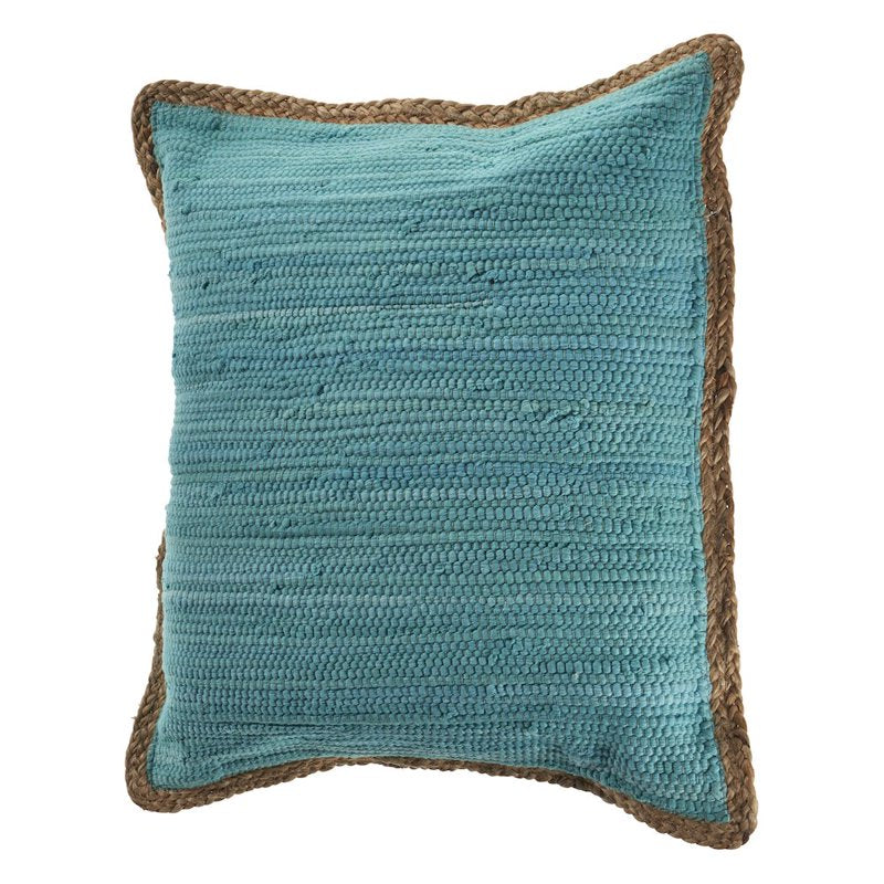 Set of 2 Teal Blue 20x20 Inch Jute Border Cotton Blend Throw Pillows