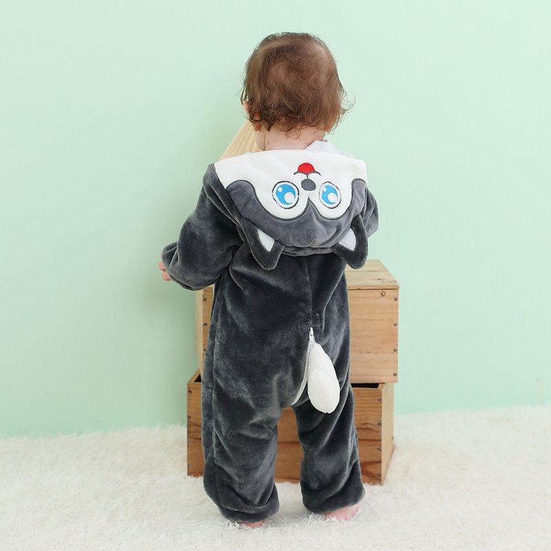 Kids Animal Cosplay Romper Hooded Flannel Jumpsuit - Dark Gray 3T-4T