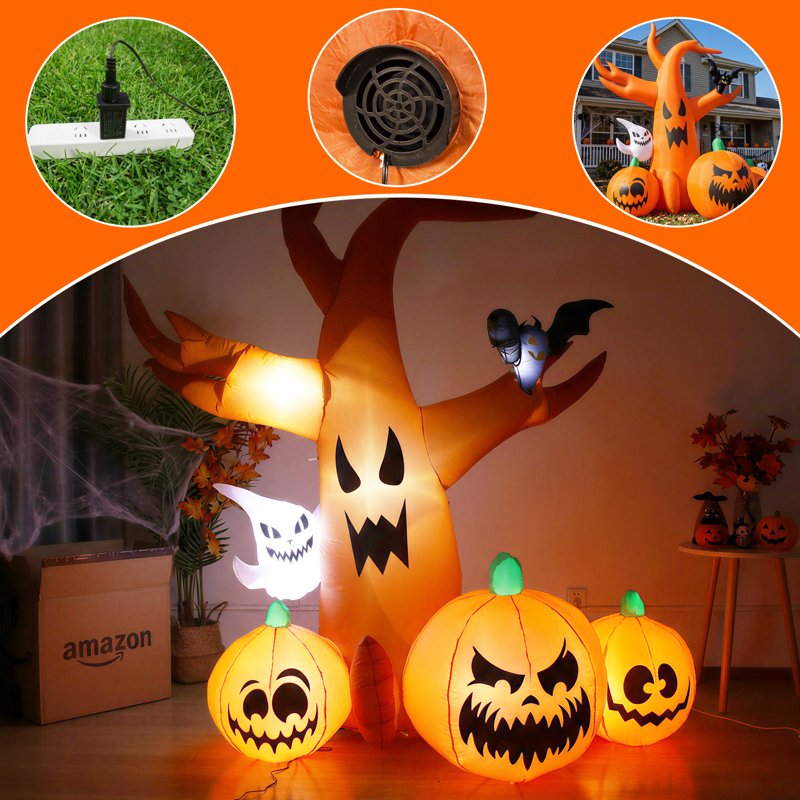 8ft Halloween Inflatable Tree with Pumpkin Ghost & LED Lights Outdoor Decorations
