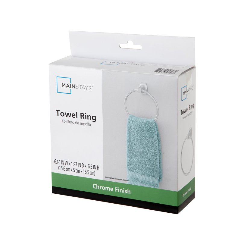 Square Wall Mount Towel Ring Chrome Finish Bathroom Accessory