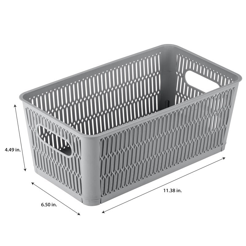 Simplify Slide 2 Stack It Plastic Storage Baskets with Handles - Gray, Set of 2, S