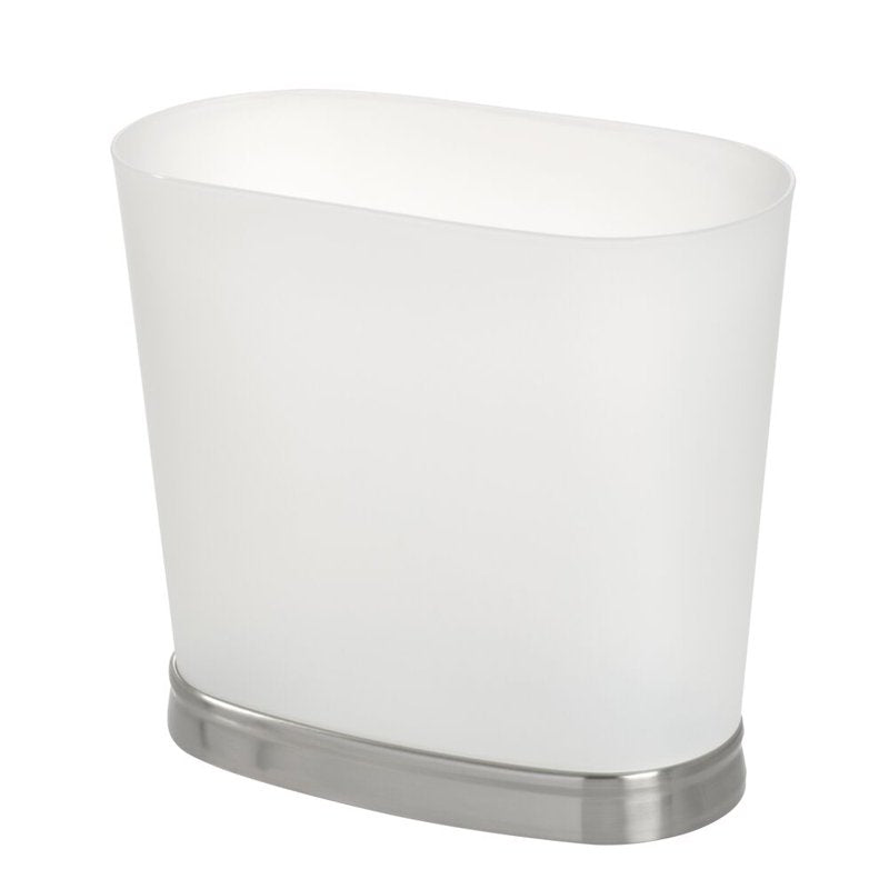 Compact Oval Trash Can - Modern Plastic Garbage Bin, White