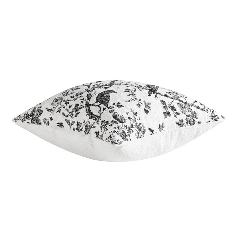 Halloween Raven Toile Decorative Throw Pillow 20x20 Ivory & Black