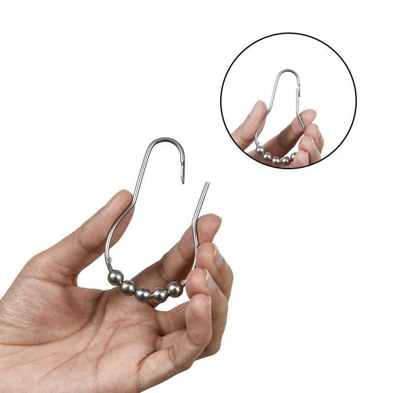 Mainstays Rollerball Shower Curtain Hooks Set - 12 Nickel Finish