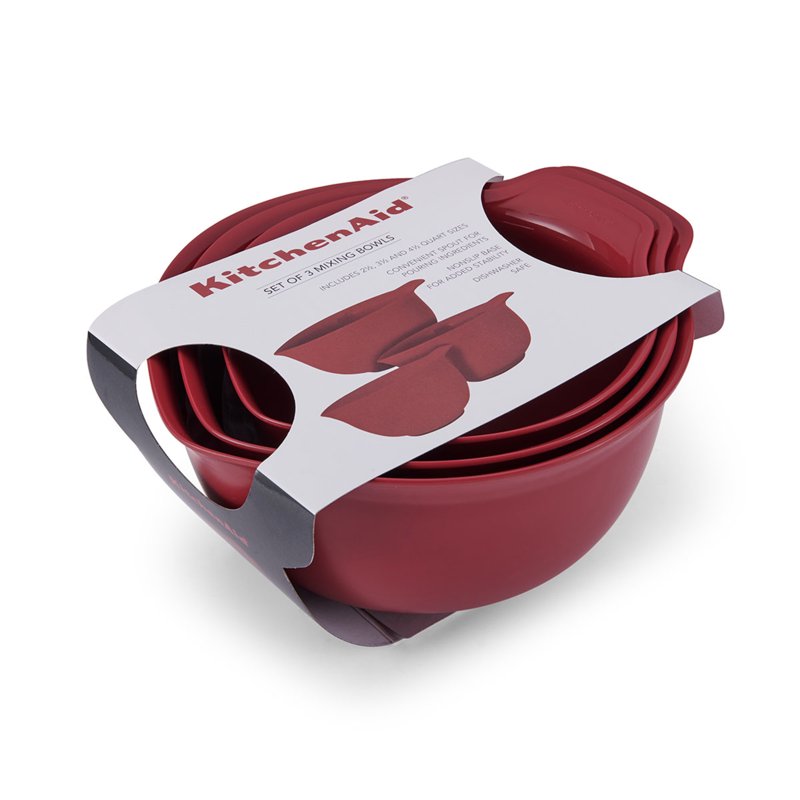 3-Piece Red Mixing Bowl Set - Plastic, Non-Slip Base
