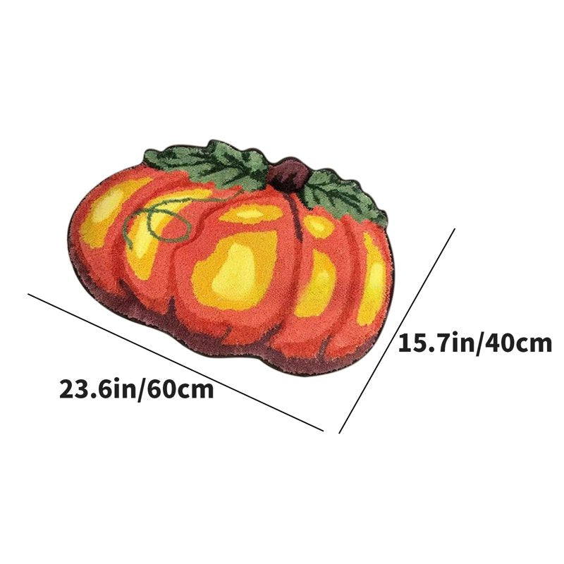 Pumpkin Shape Fall Bathroom Rug D - Non-Slip Orange Floor Mat 24x16 Inch