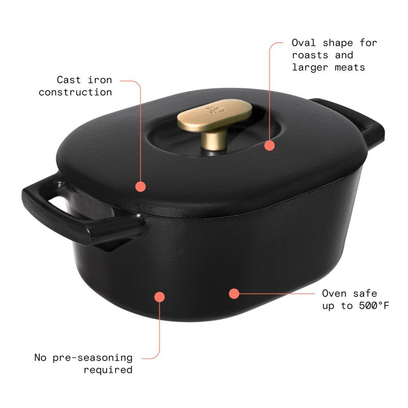 6 Quart Enamel Dutch Oven - Black Sesame