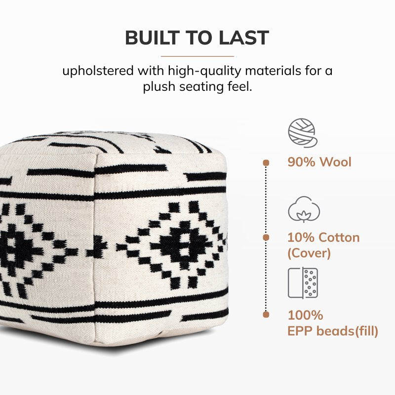 Anji Mountain Cube Geometric Woven Pouf Ottoman - Noir Noor
