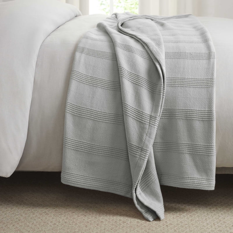 Twin Size Cotton Knit Blanket - All-Season Breathable Bed Throw - Gray - Variation of THIS listing