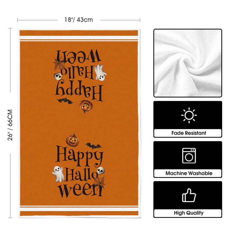 Halloween Kitchen Towels Set of 2 - Ghost and Pumpkin Bat 18x26 Inch Seasonal Dish Hand Towels - Farmhouse Decor