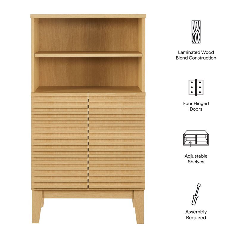Freestanding Bathroom Storage Cabinet with Slatted Doors and Adjustable Shelves
