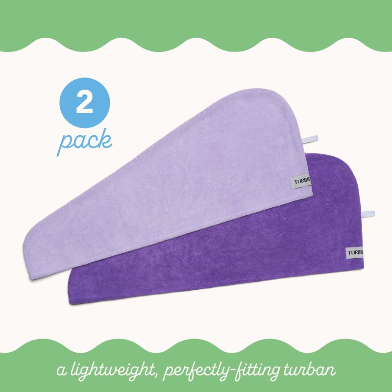Purple Lavender Turbie Twist Microfiber Hair Towel Wrap - 2 Pack, Quick Dry, Women Men Kids