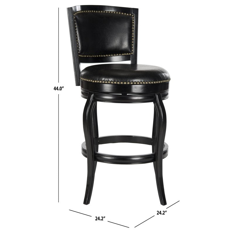 Mid Back Swivel Bar Stool - Black Vegan Leather