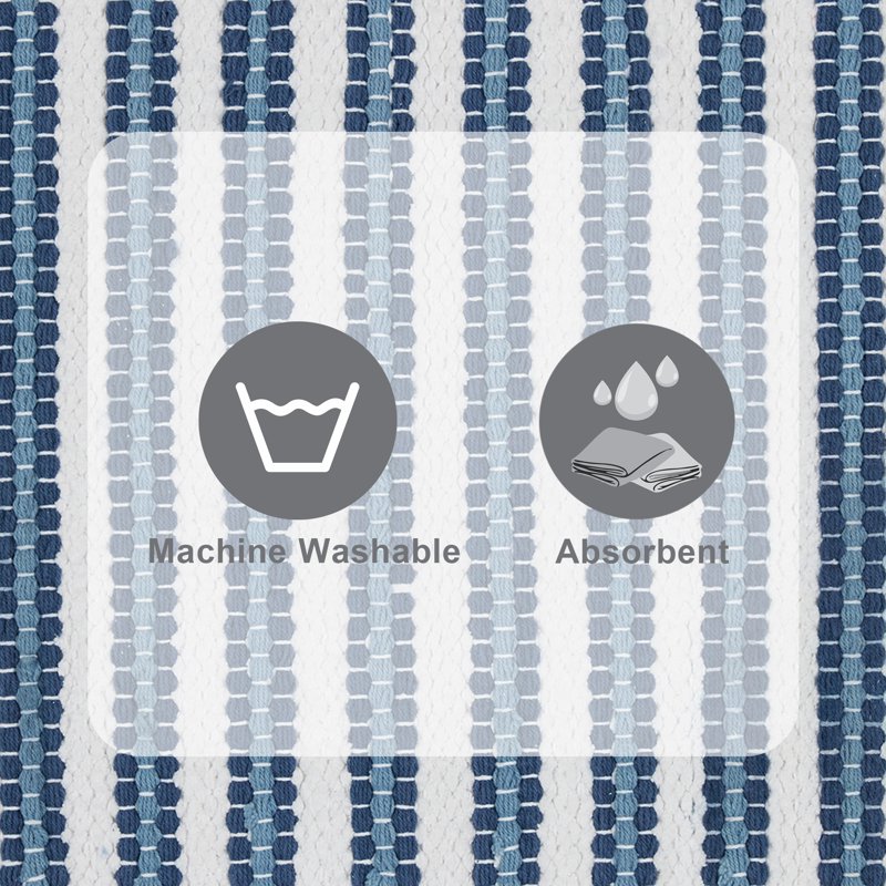 Handwoven Cotton Bath Rug - Blue Linen, 17 x 24 Inches - Absorbent & Machine Washable