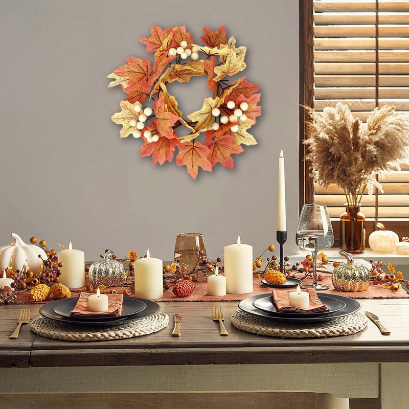 Autumn Fall Wreath for Front Door - Maple Leaves Halloween Thanksgiving Decor