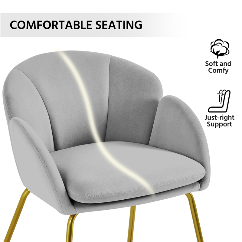 Glam Velvet Accent Chair with Golden Metal Legs - Gray