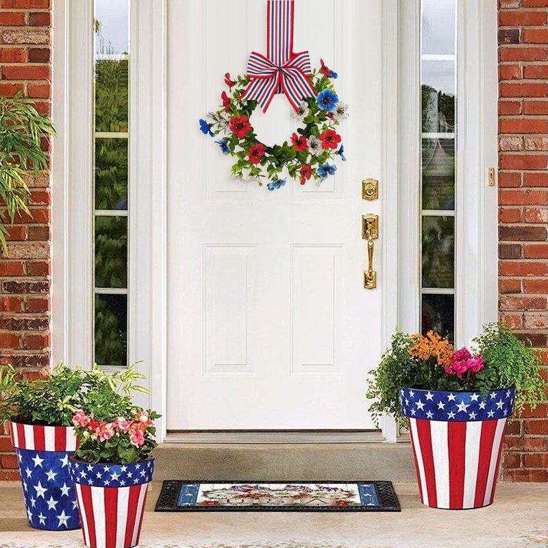4th of July Hanging Wreaths for Cabinets with Flowers - Variation E