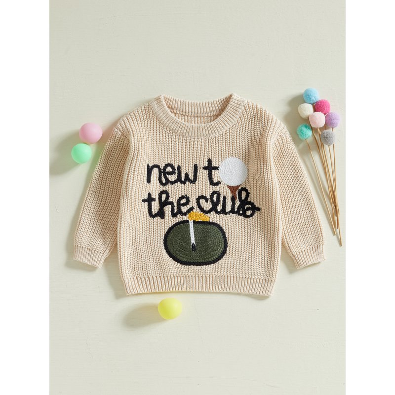 Toddler Boy Girl Fall Sweater with Golf Letter Embroidery - Style 42, 3-6 Months