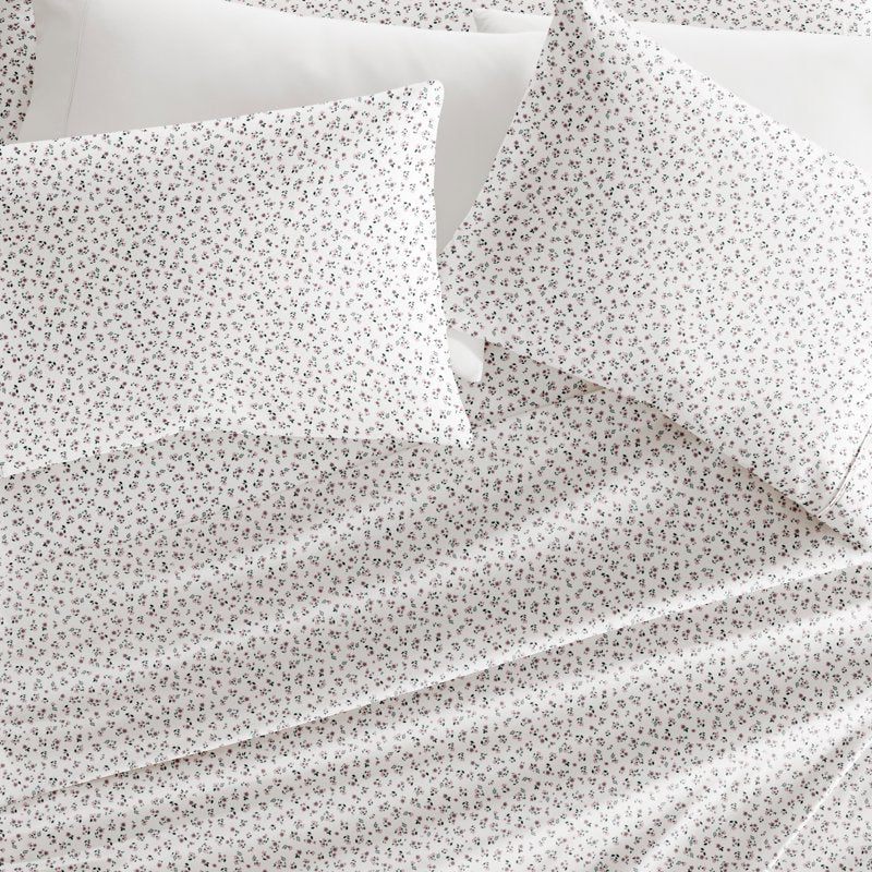 Full Microfiber Bed Sheets Set with Delicate Blossoms Pattern - Mauve Ditsy Floral