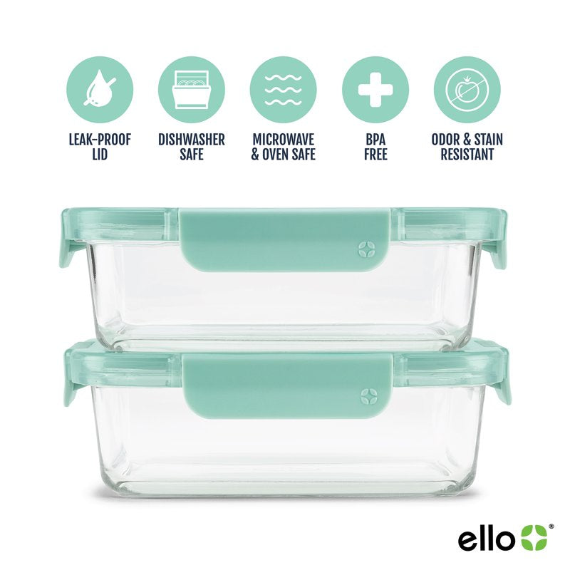 Glass Meal Prep Containers - 3.4 Cup 2-Pack with Locking Lids