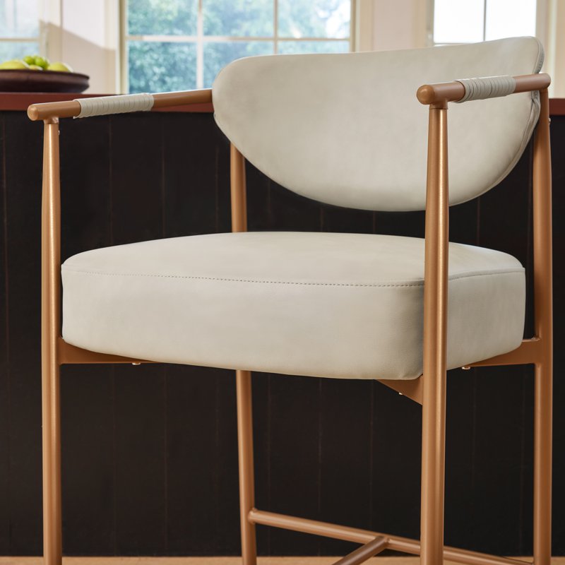 Modern Counter Bar Stool Set of 2 - Beige with Gold Frame