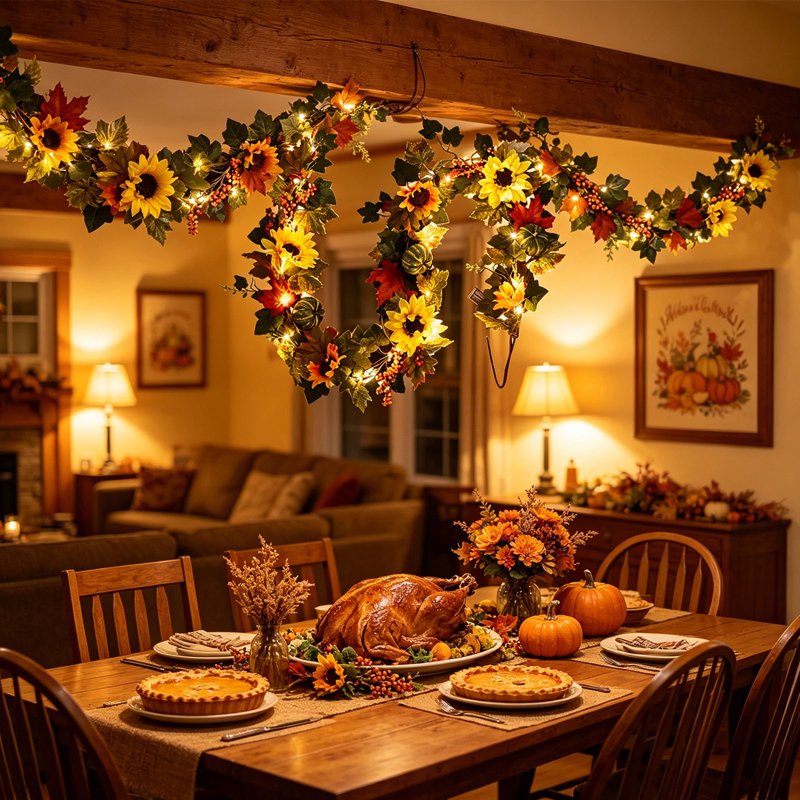 Fall Sunflower Pumpkin Garland Rattan Vine Decor - 70.87in - Autumn Thanksgiving Halloween Home Decoration with Variation Rattan Garland Vines