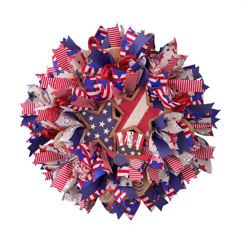 Patriotic 4th of July Wreath for Front Door - Red White Blue Flower Decor - Variation Z0B