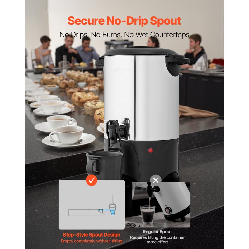 30-Cup Commercial Coffee Urn - Fast-Brewing Hot Drink Dispenser
