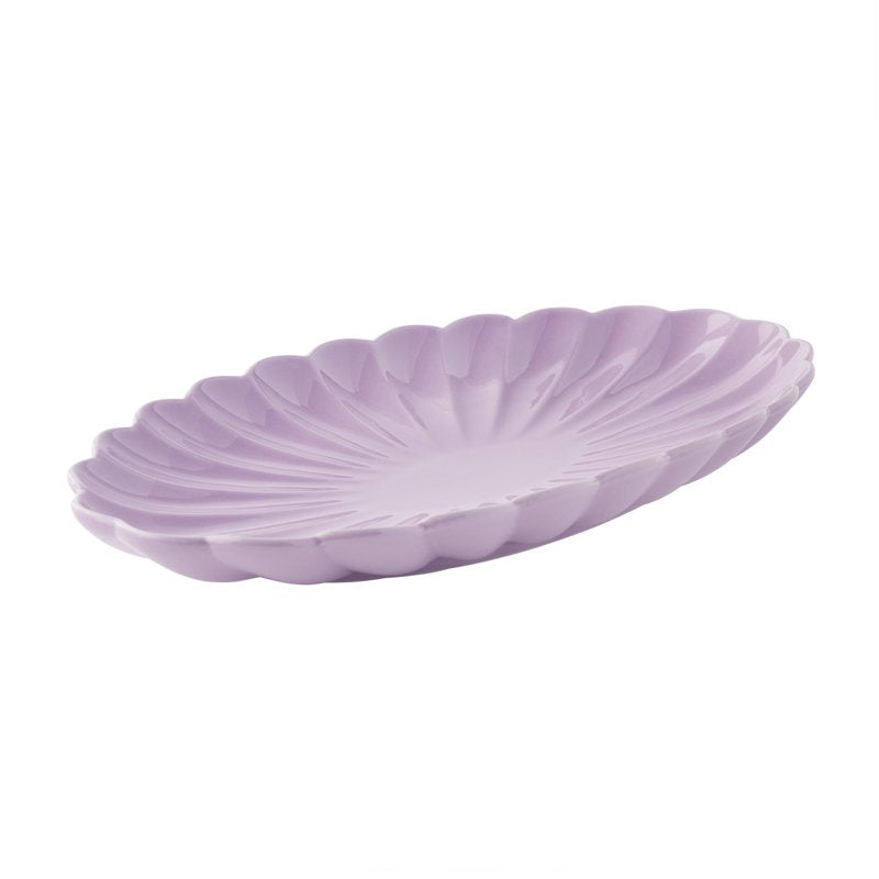 14-Inch Purple Stoneware Serving Tray with Scalloped Design