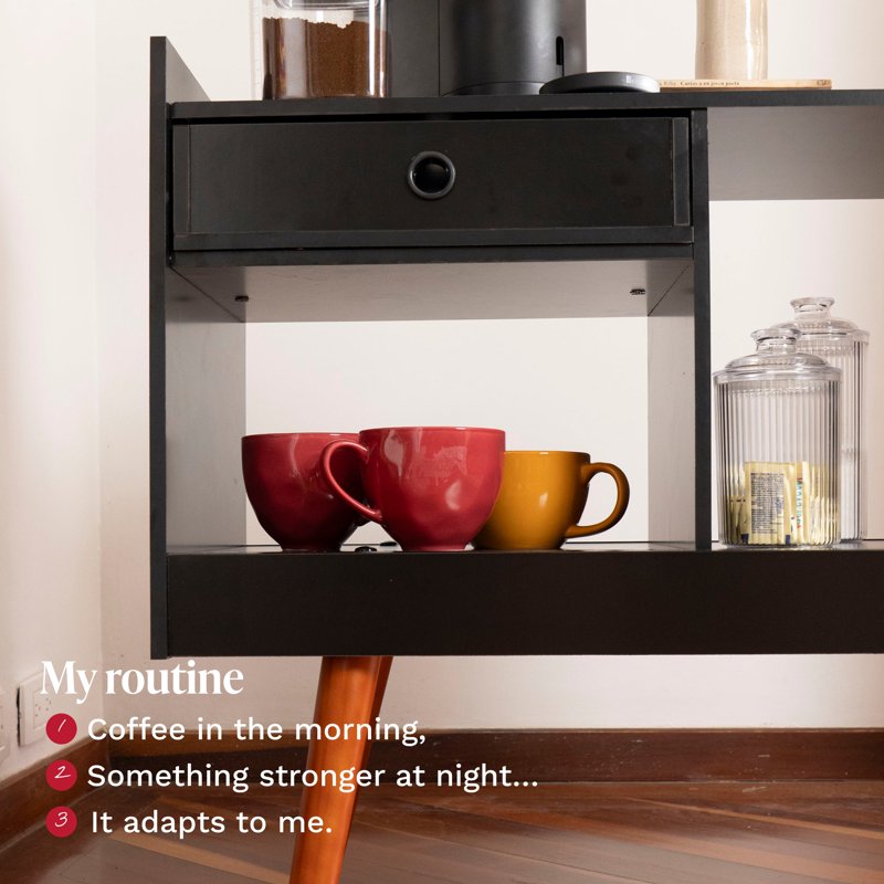 Oxford Black Modern Bar Cabinet with Wine Storage & Shelves - Compact Design