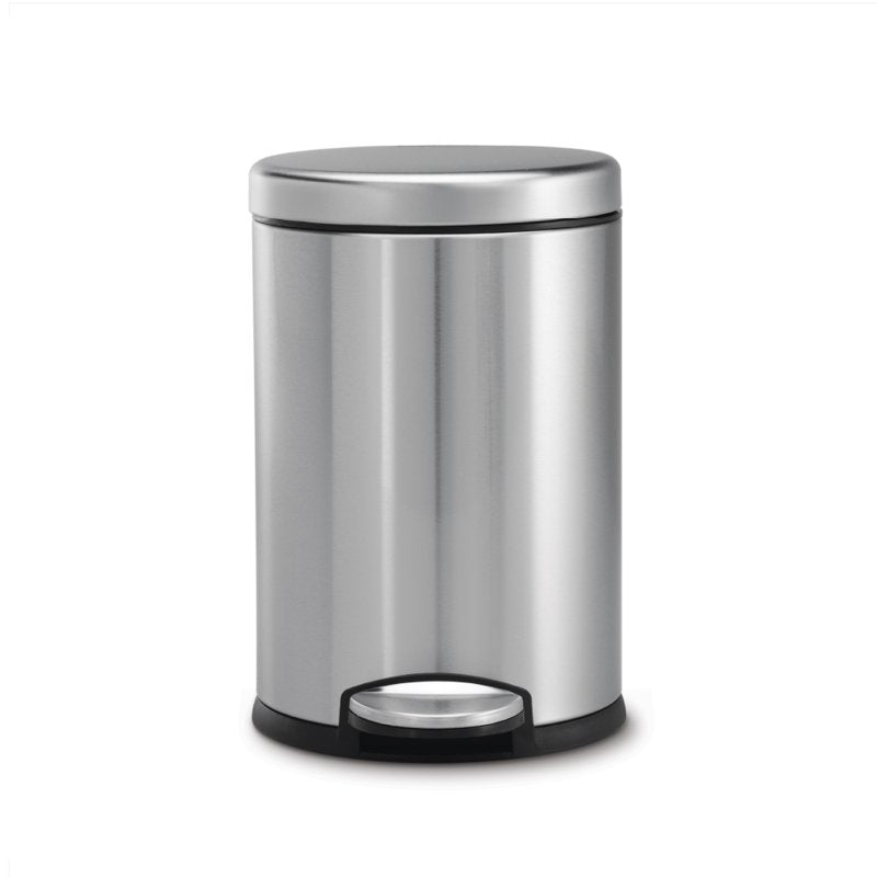 Compact Round Trash Can - 4.5L Brushed Stainless Steel, Soft Close Lid