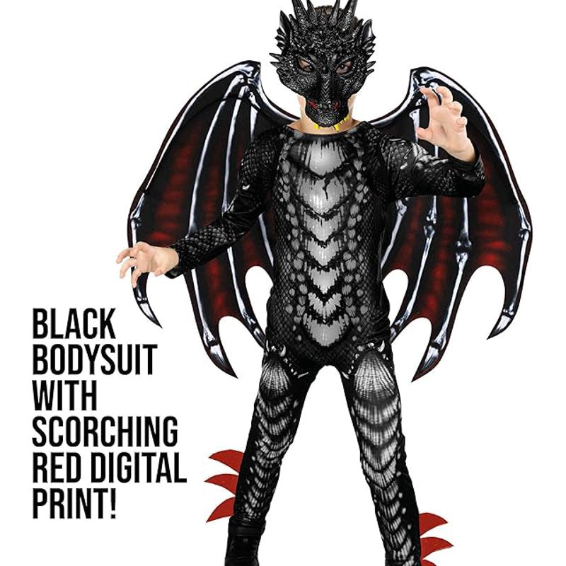 Boy Dragon Jumpsuit Halloween Costume - Black Red, Size S Variation of THIS listing