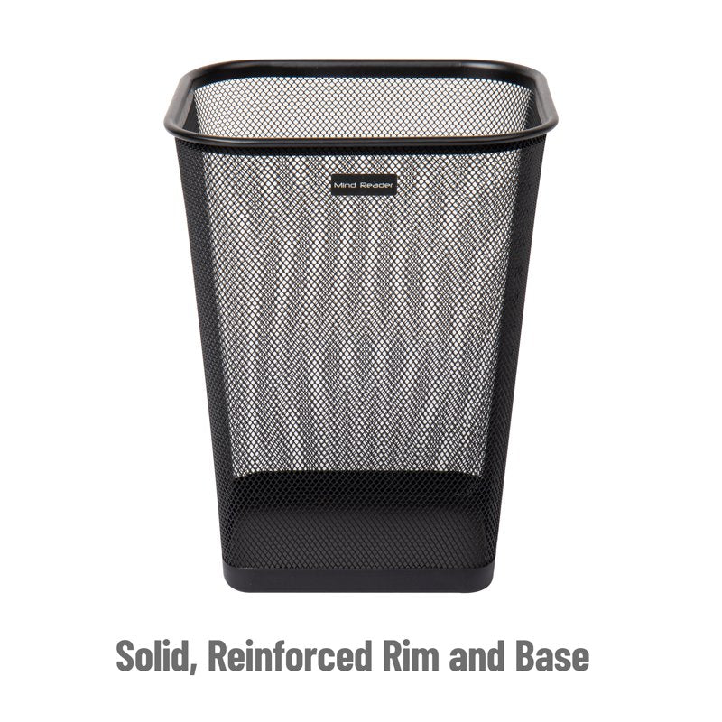 Mesh Trash Can Set of 2 - Square Metal Bins, Black