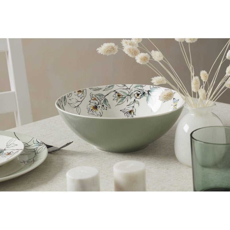 64 oz Porcelain Serving Bowl - Botanica Floral Motif