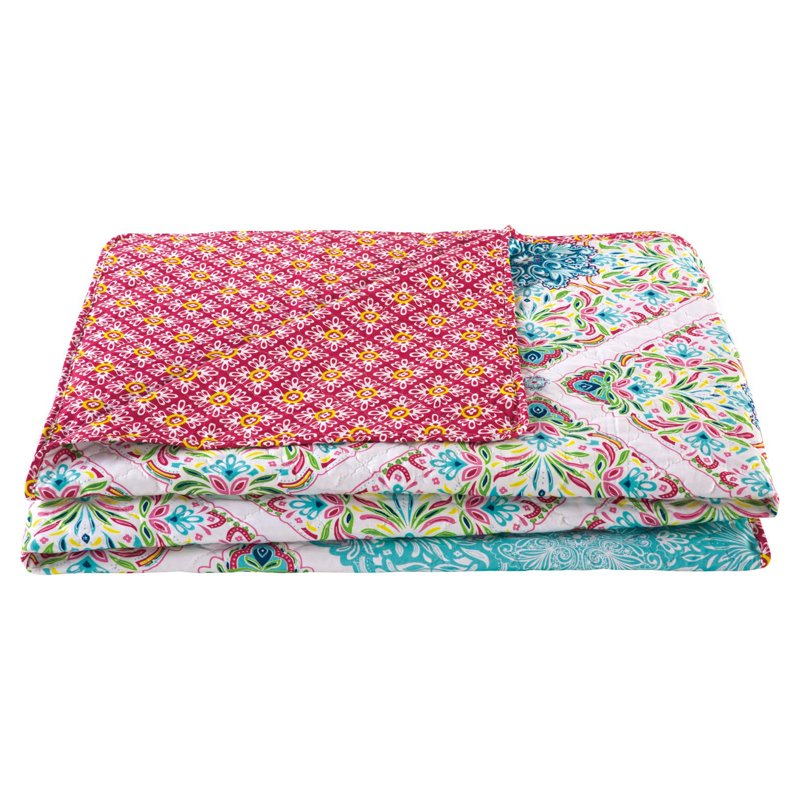 Reversible Quilt Set King with Medallion & Tiled Patterns - 5-Piece Bedding