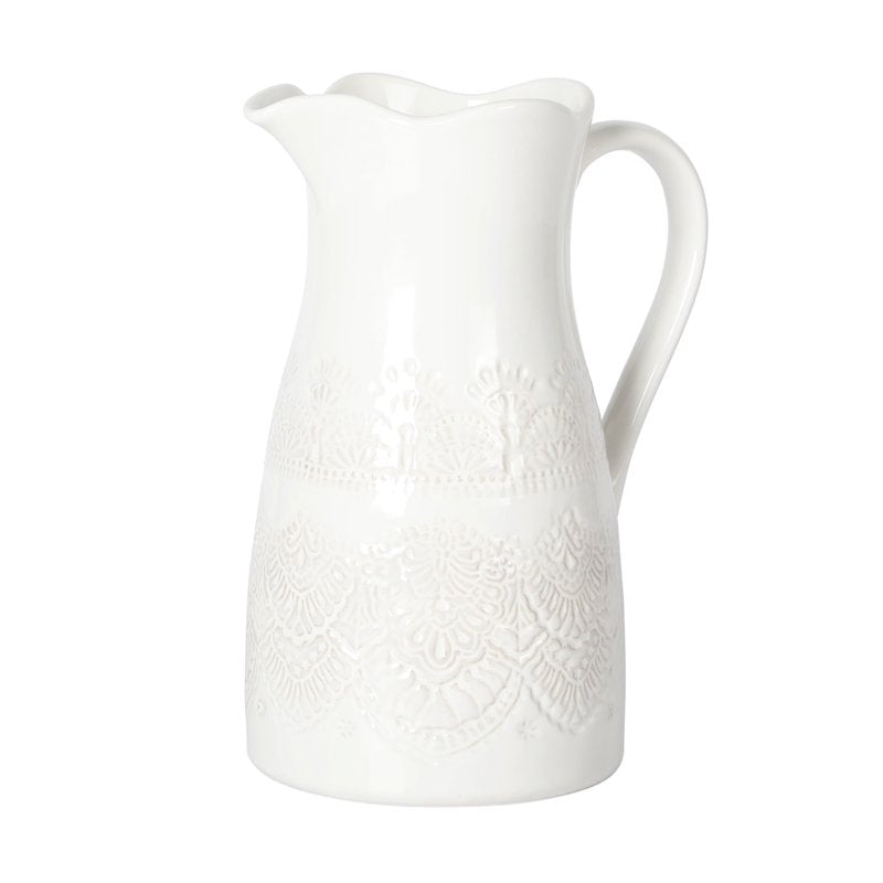 Vintage Lace 9-Inch Ceramic Pitcher - 2-Quart Capacity